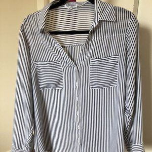 FINAL SALE! Express Portofino Two-Pocket Shirt White Stripe L
